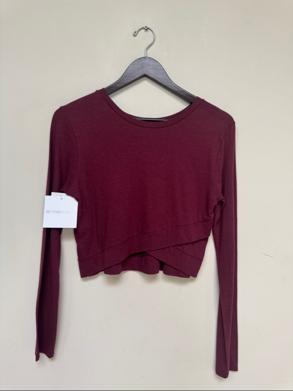 Beyond Yoga Burgundy Long Sleeve Layered Crop Top